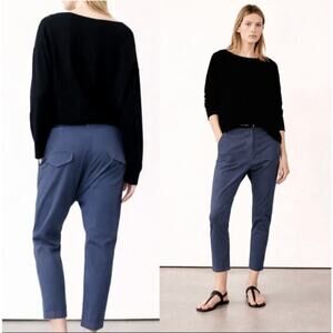 Nili Lotan 4 Paris Pants Slouchy Navy Blue Drop Crotch $345 Cotton Cropped NWT